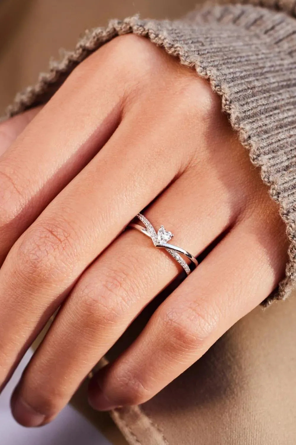 925 Sterling silver Inlaid Zircon Heart Open Ring - Grace Beauty H&C 
