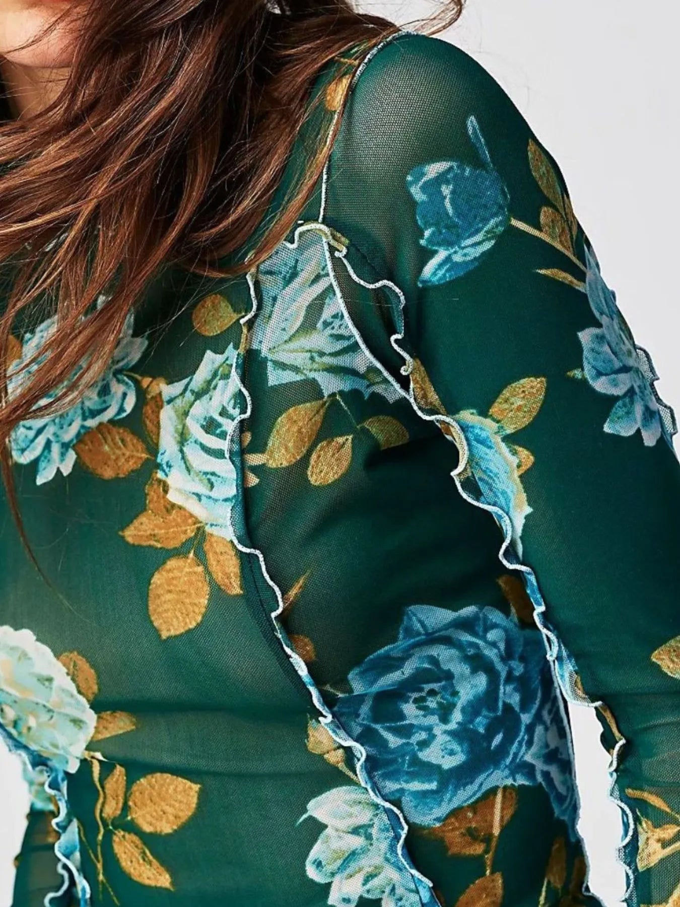 Floral Print Mock Neck Long Sleeve Top - Grace Beauty H&C 