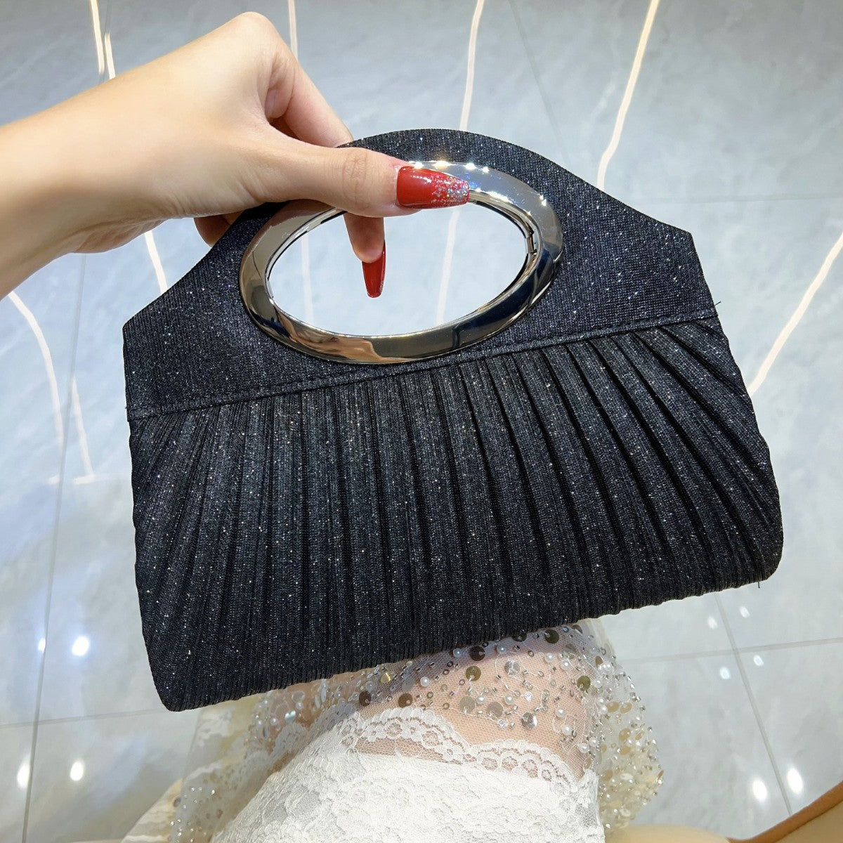 New cheongsam, evening dress, women's bag, pleated lady's all bag, banquet bag, clutch bag, single-shoulder cross-shoulder handbag, dinner bag - Grace Beauty H&C 