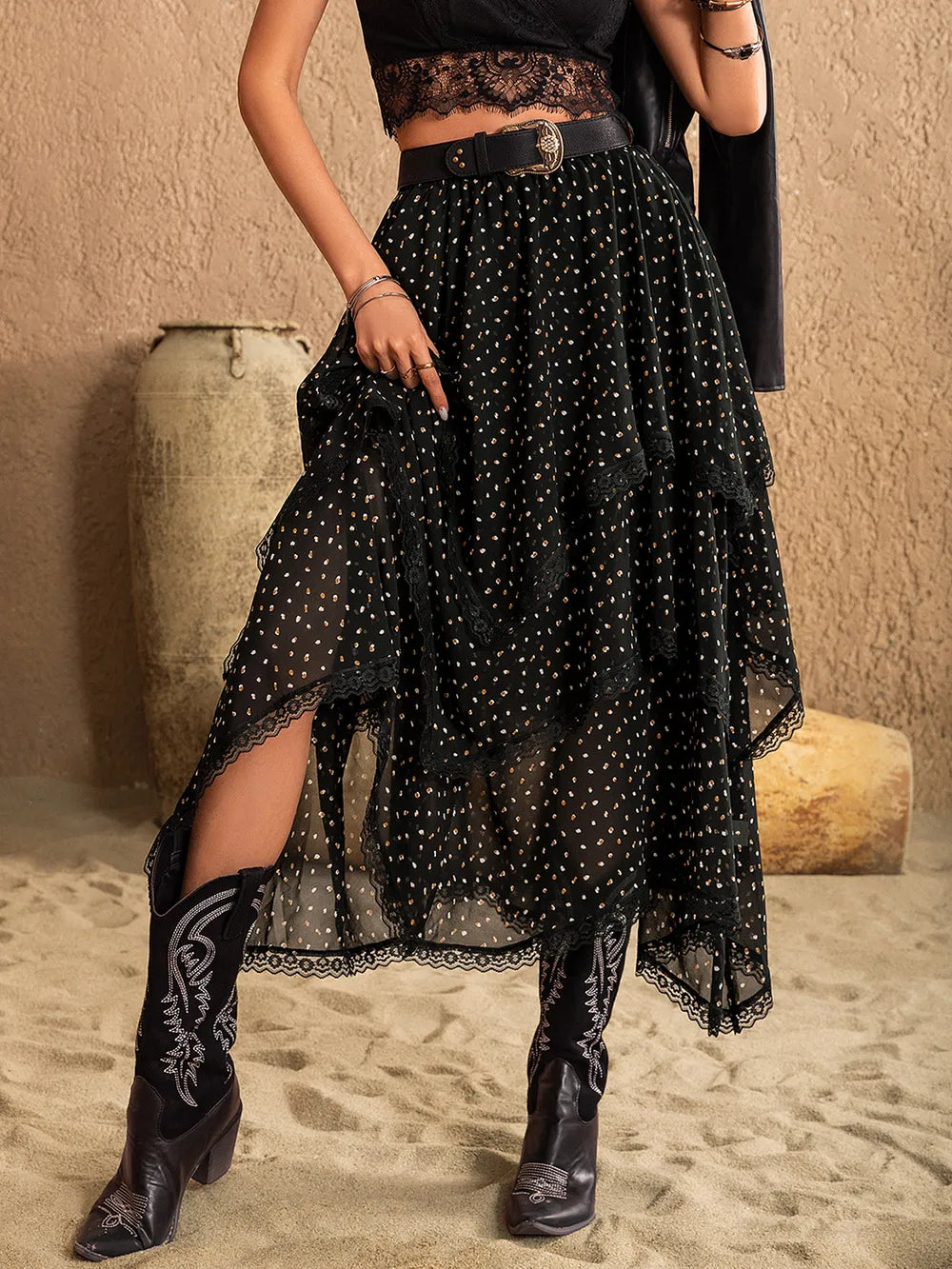 Lace Detail Layered Midi Skirt - Grace Beauty H&C 
