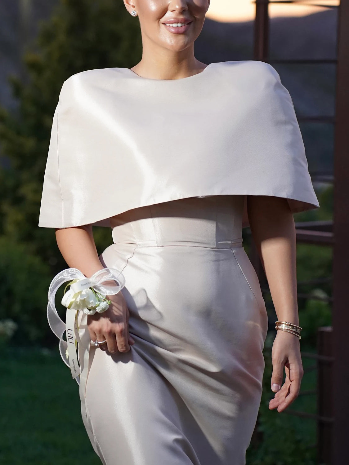 Satin Cape-style Top &Fitted Maxi Dress Set - Grace Beauty H&C 