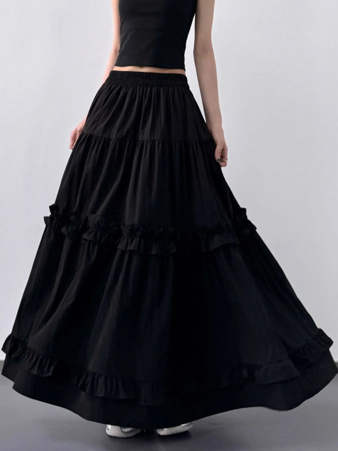 Elastic Waist Ruffle Maxi Skirt - Grace Beauty H&C 