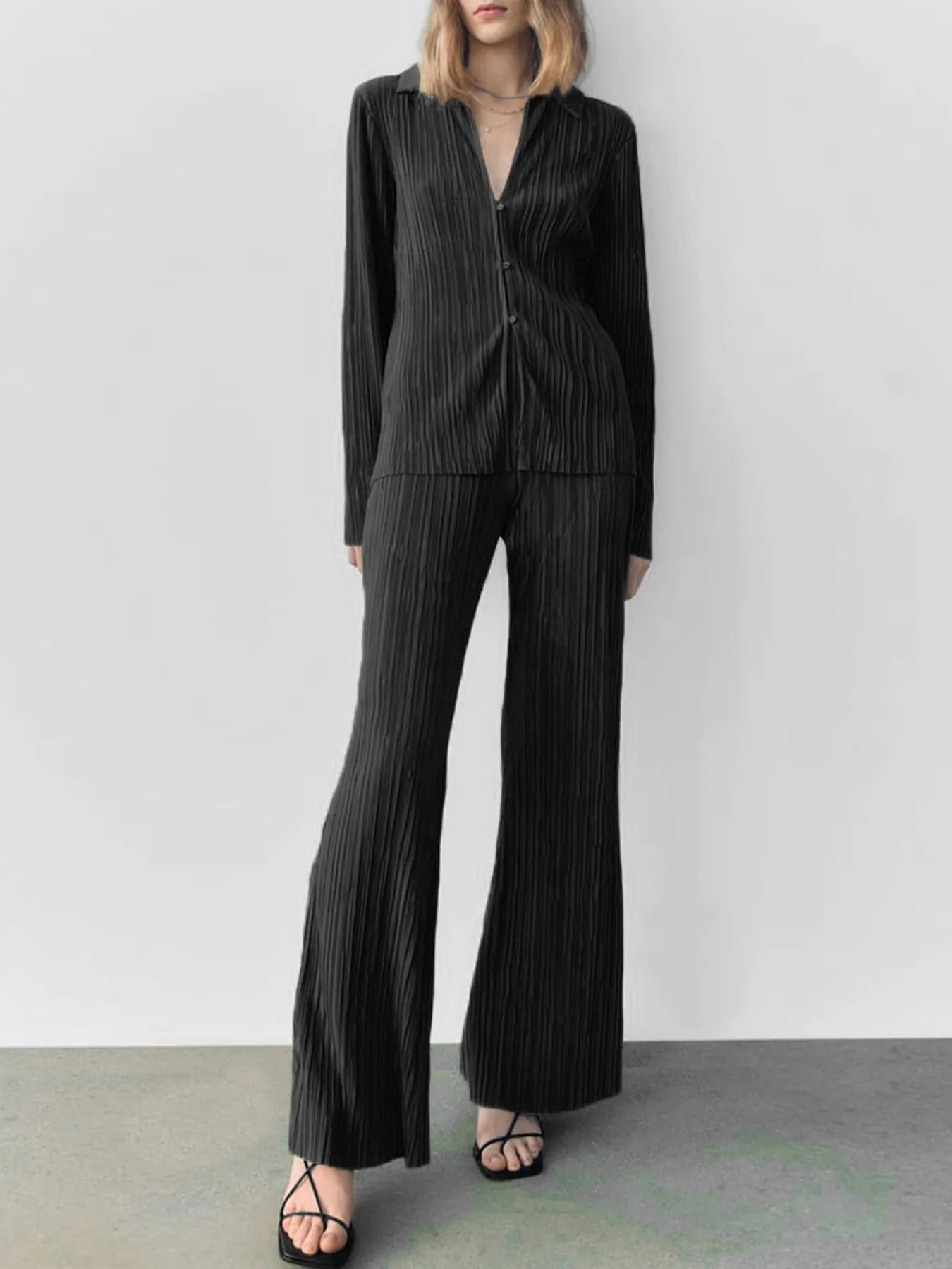 Texture Long Sleeve Top and Pants Lounge Set - Grace Beauty H&C 