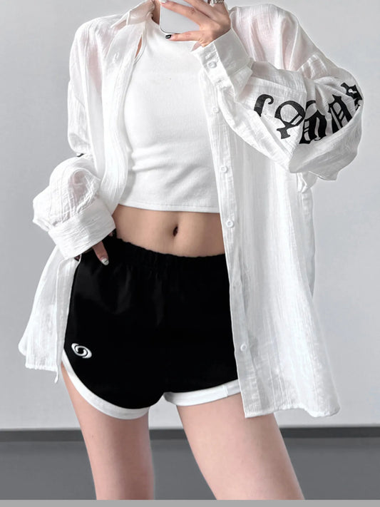 Button-Up Long Sleeve Oversized Shirt - Grace Beauty H&C 