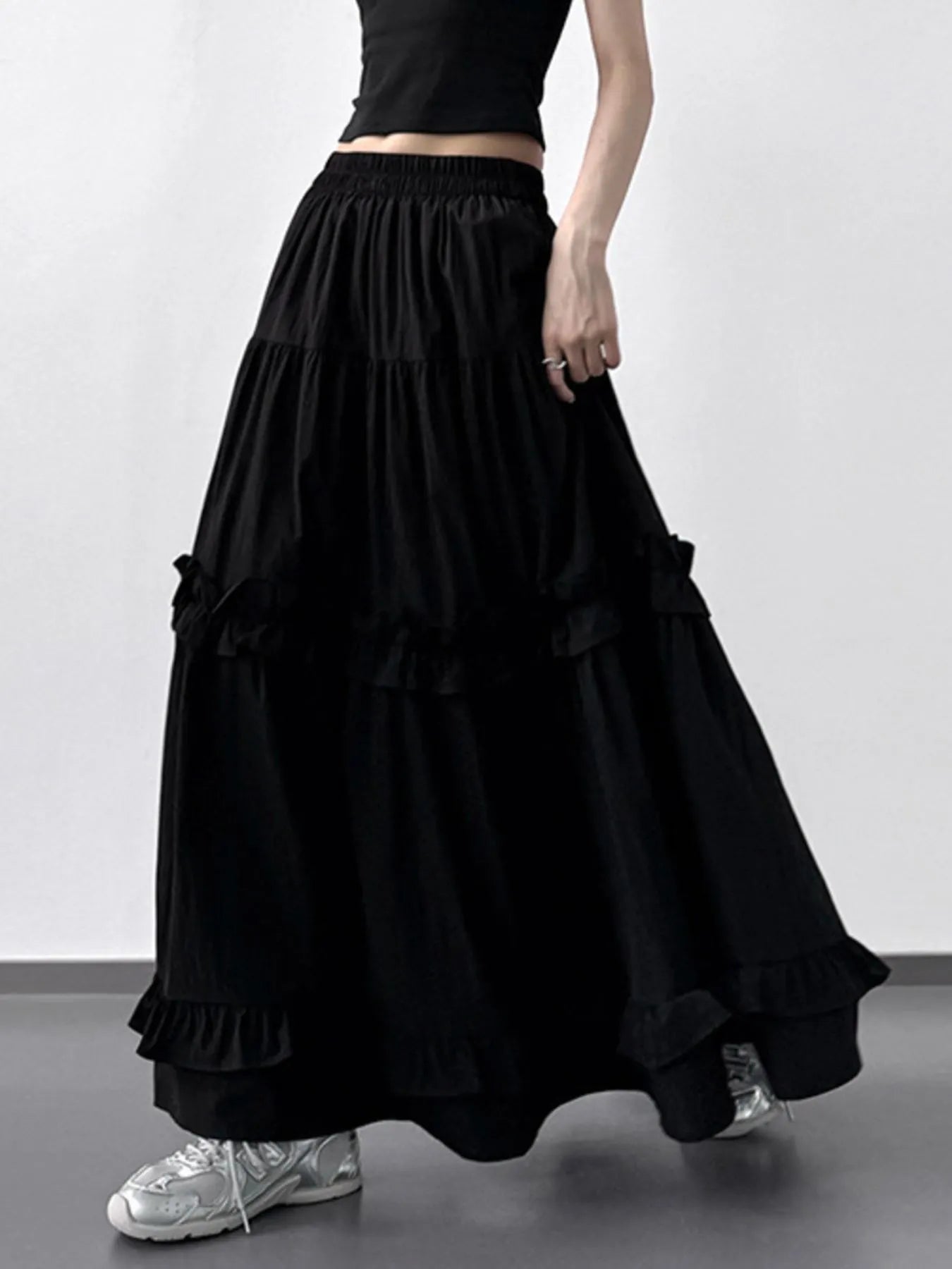 Elastic Waist Ruffle Maxi Skirt - Grace Beauty H&C 