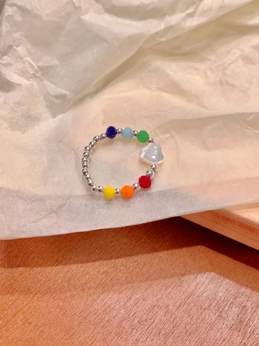 Acrylic Beaded Heart Ring – Cute Adjustable Fashion Jewelry - Grace Beauty H&C 