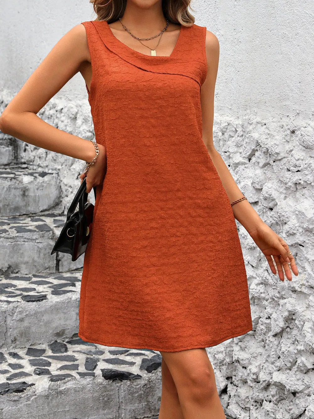 Asymmetrical Neck Mini Dress – Sleeveless Bodycon Style - Grace Beauty H&C 