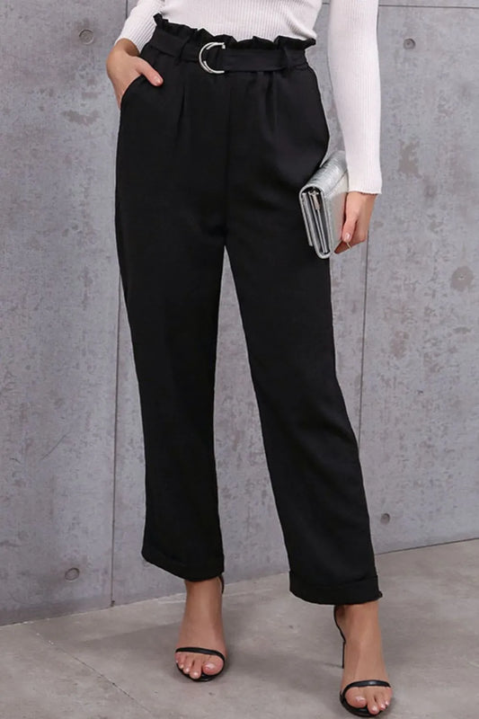Belted Paperbag Waist Pants - Grace Beauty H&C 