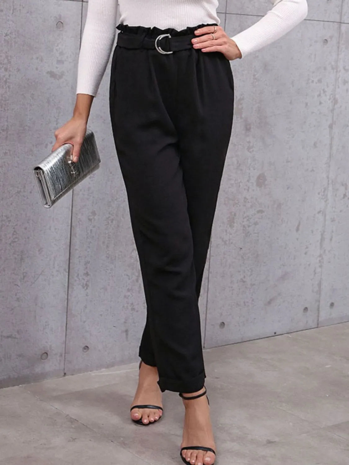 Belted Paperbag Waist Pants - Grace Beauty H&C 