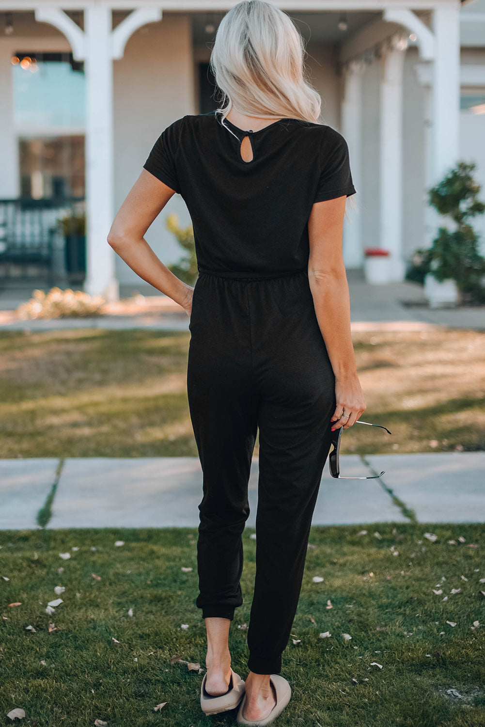 Belted V-Neck Jogger Jumpsuit - Grace Beauty H&C 