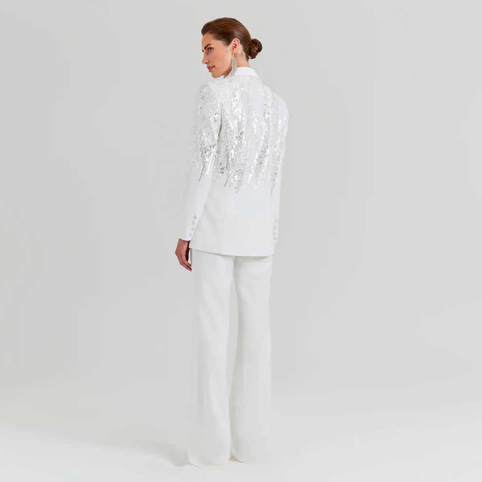 Bodycon Suit ,V Neck, Long Sleeves, and Sequins - Grace beauty H&C 
