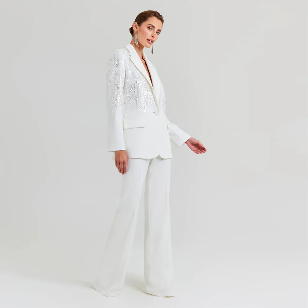 Bodycon Suit ,V Neck, Long Sleeves, and Sequins - Grace beauty H&C 