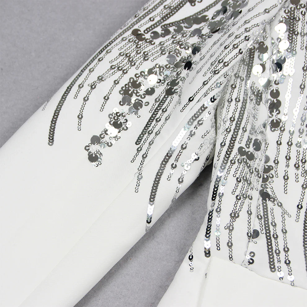 Bodycon Suit ,V Neck, Long Sleeves, and Sequins - Grace beauty H&C 