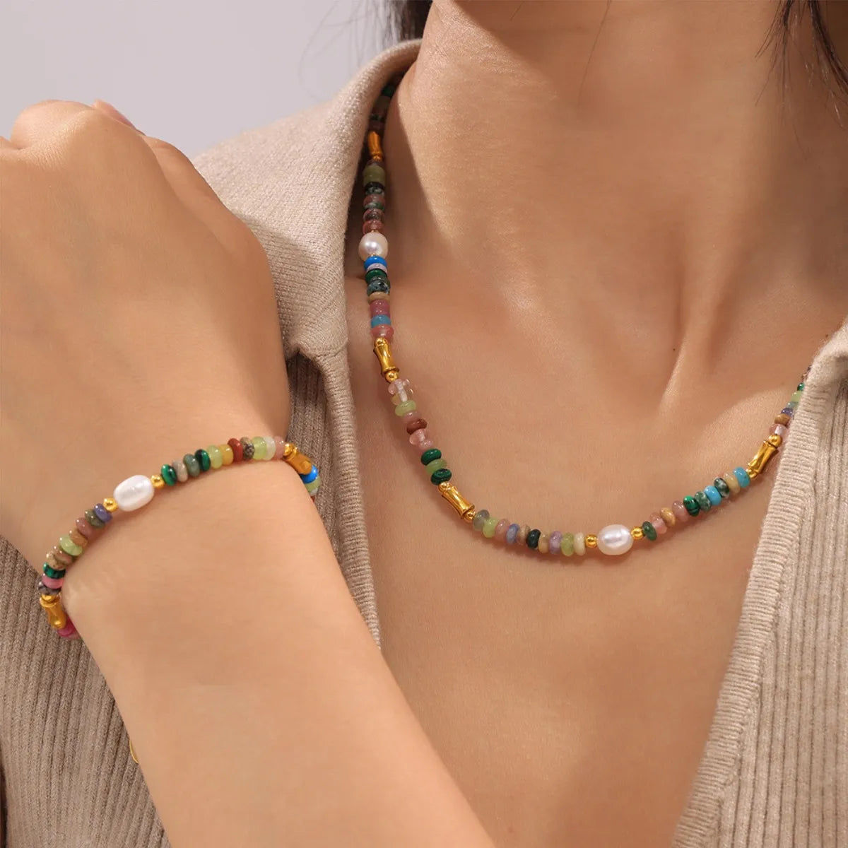Bohemian Natural Stone Pearl Beaded Jewelry Set - Grace Beauty H&C 
