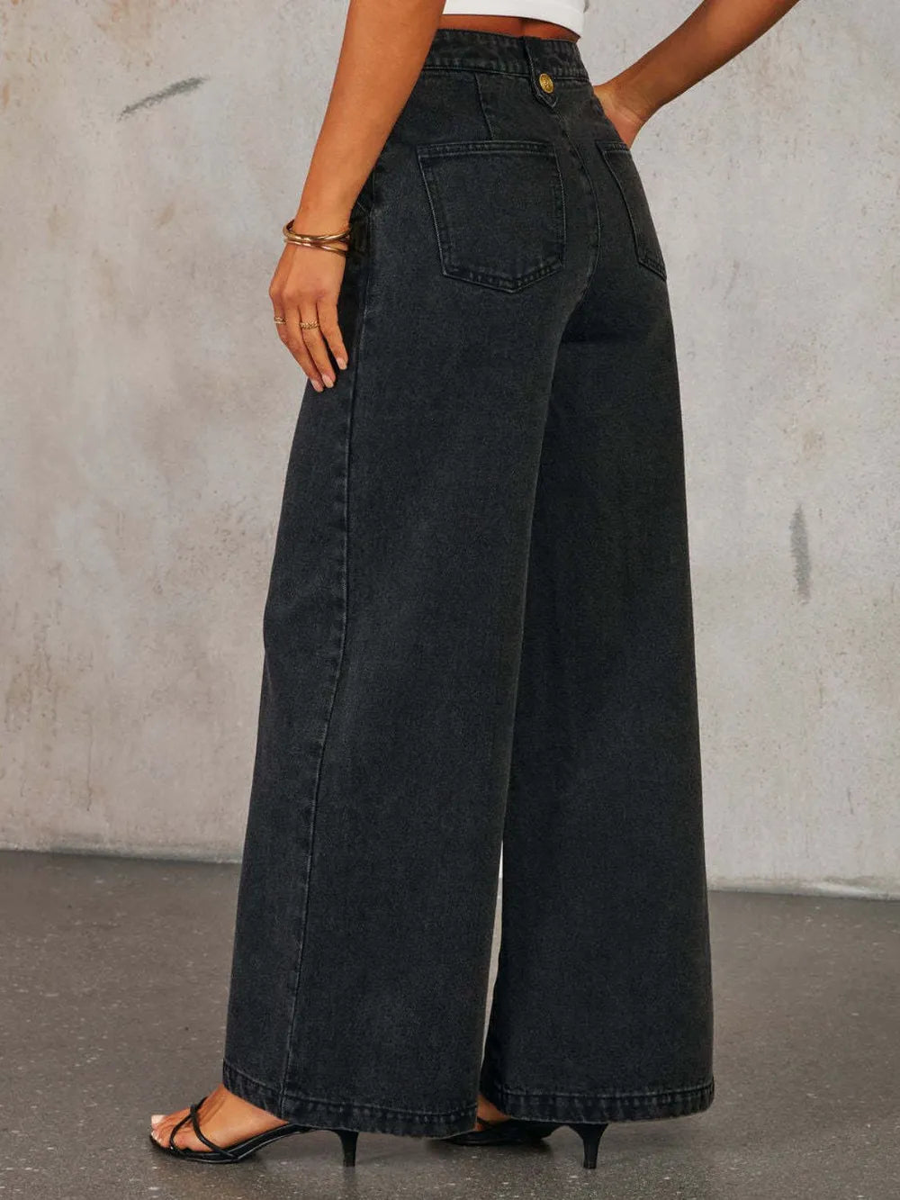 Button Down Vest and Wide Leg Jeans Denim Set - Grace Beauty H&C 