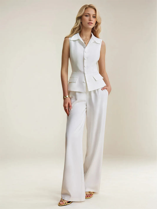 Button Up Vest and Pants Suit Set - Grace Beauty H&C 