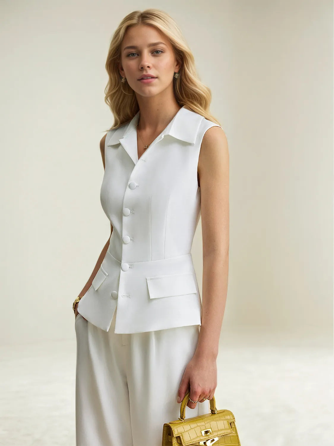Button Up Vest and Pants Suit Set - Grace Beauty H&C 