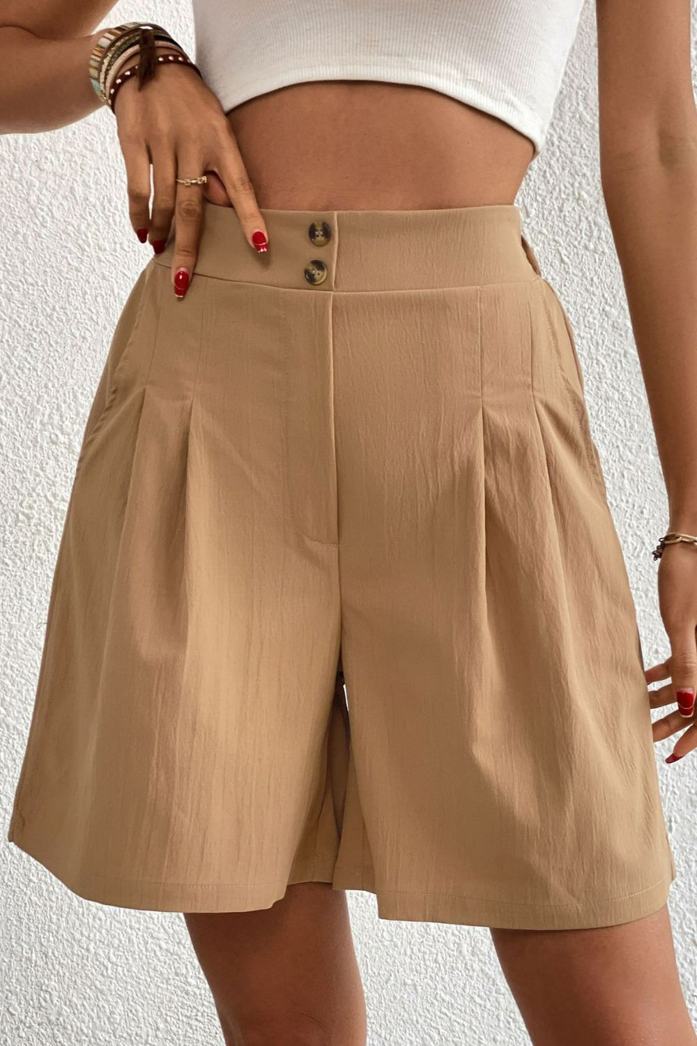 Buttoned Shorts – Elastic Waist Casual Summer - Grace Beauty H&C 