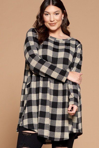 Soft Knit Buffalo Plaid Tunic Top - Grace Beauty H&C 