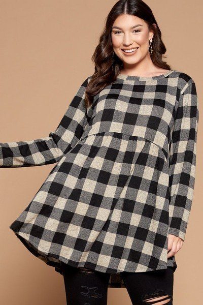 Soft Knit Buffalo Plaid Tunic Top - Grace Beauty H&C 