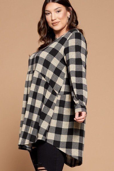 Soft Knit Buffalo Plaid Tunic Top - Grace Beauty H&C 