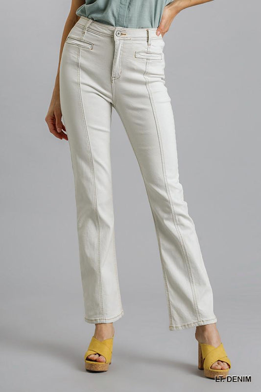 Panel Straight Cut Denim Jeans With Pockets - Grace Beauty H&C 
