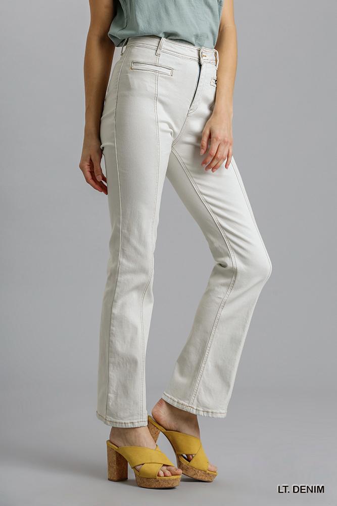 Panel Straight Cut Denim Jeans With Pockets - Grace Beauty H&C 