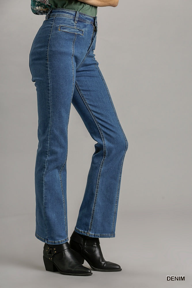 Panel Straight Cut Denim Jeans With Pockets - Grace Beauty H&C 