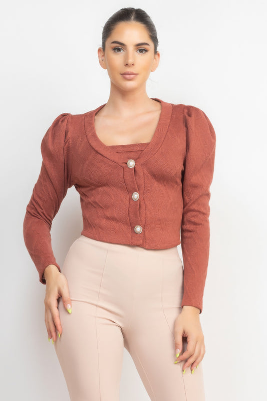 Geometric Cami Puff Sleeves Blazer Top Set - Grace Beauty H&C 