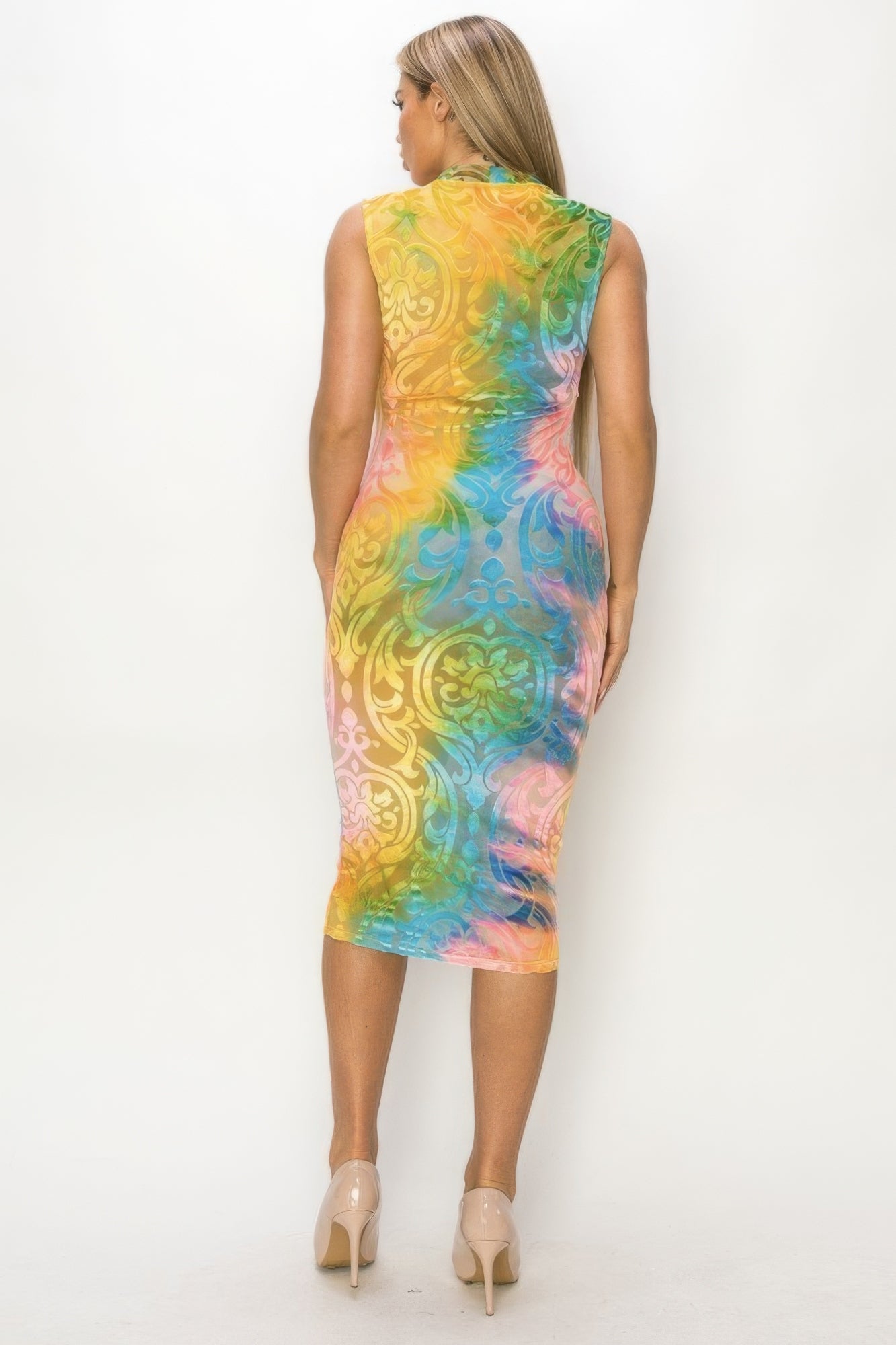 Velvet Burn Out Pattern Sexy Midi Dress - Grace Beauty H&C 