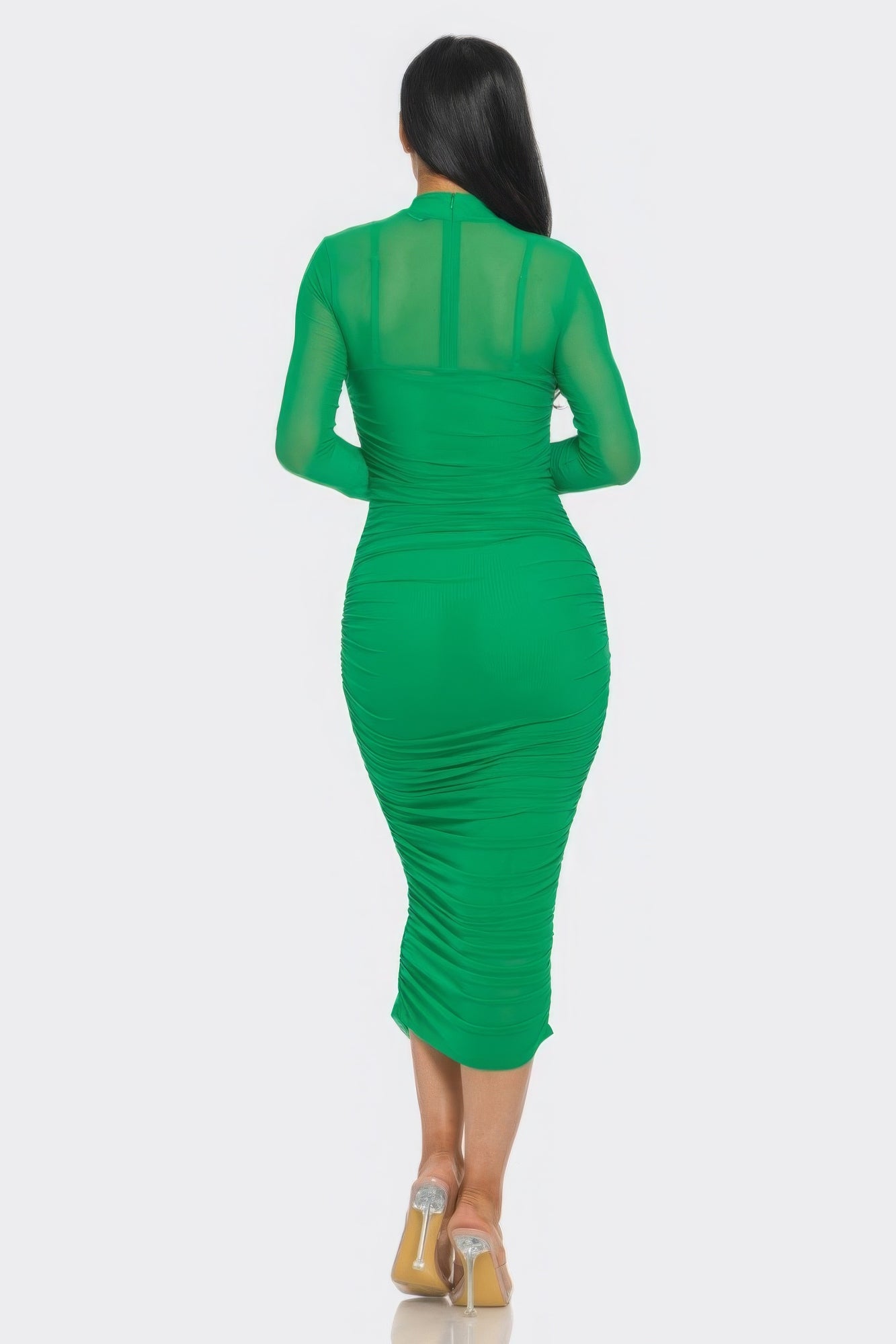 Solid Mesh Ruched Midi Dress - Grace Beauty H&C 