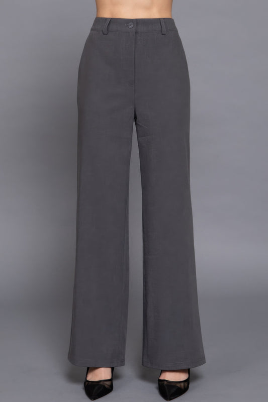 Back elastic straight woven long pants - Grace Beauty H&C 