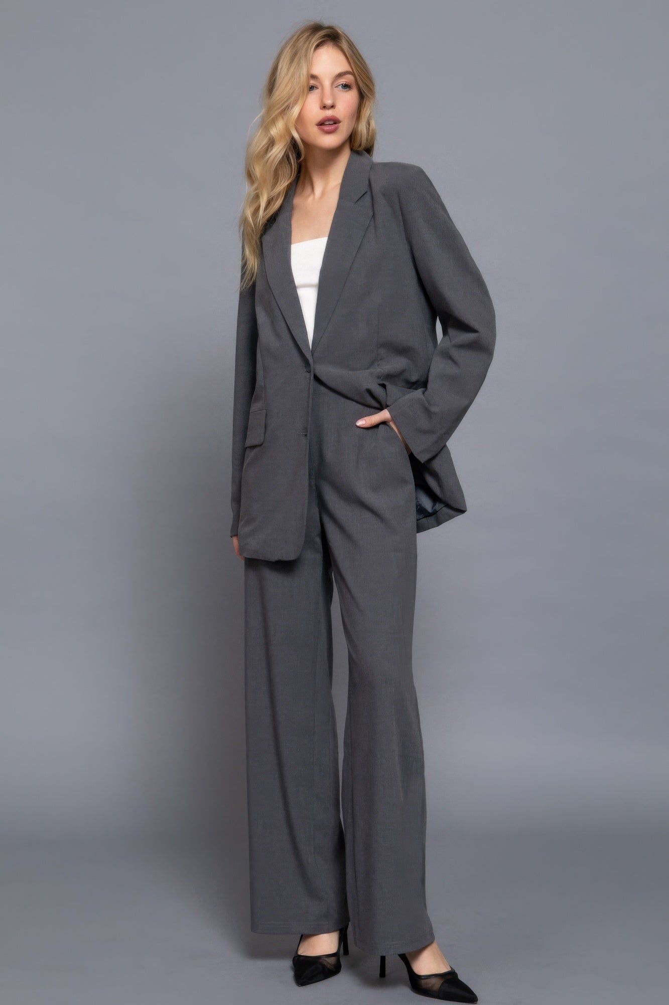 Back elastic straight woven long pants - Grace Beauty H&C 