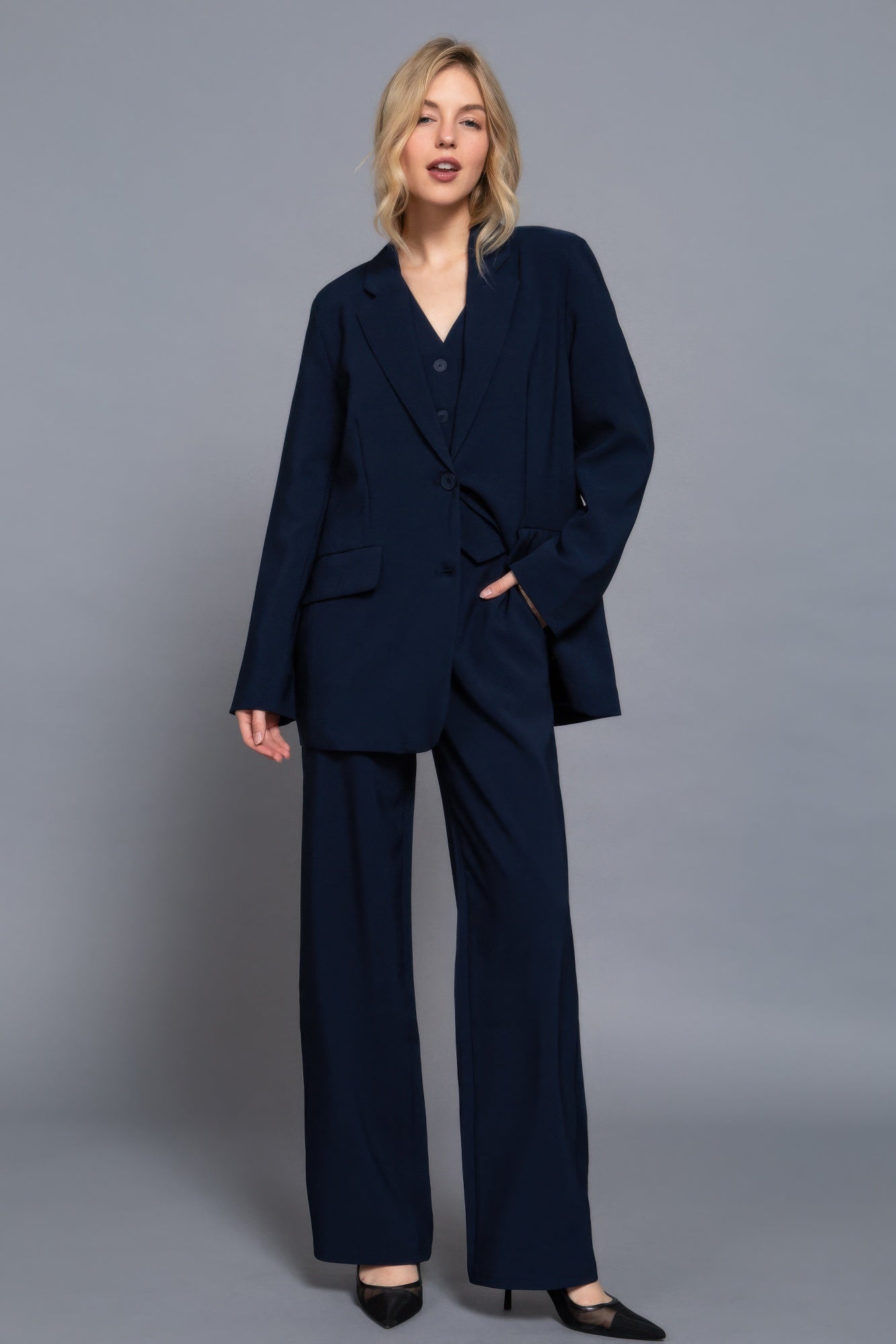 Back elastic straight woven long pants - Grace Beauty H&C 