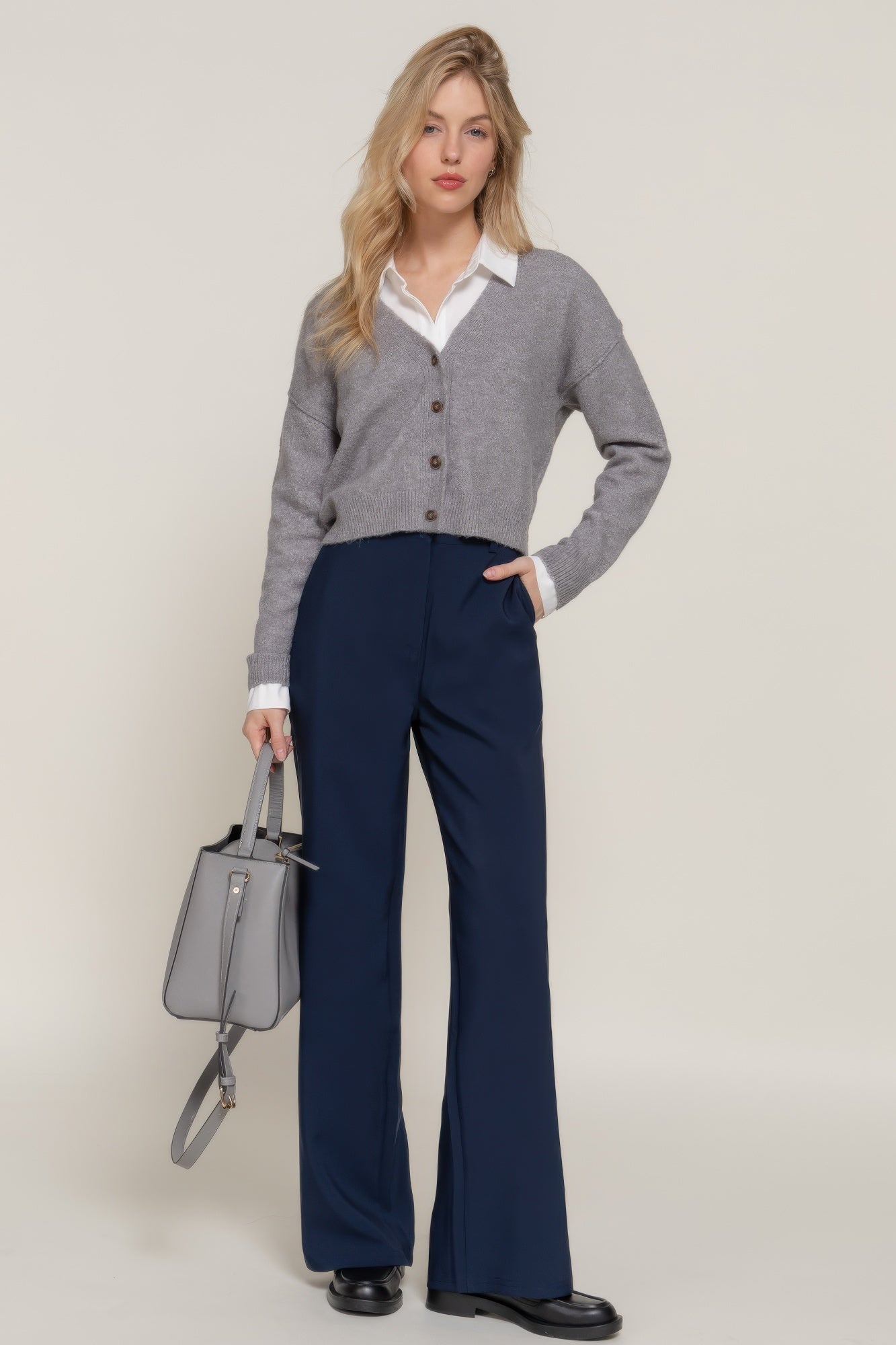 Back elastic straight woven long pants - Grace Beauty H&C 
