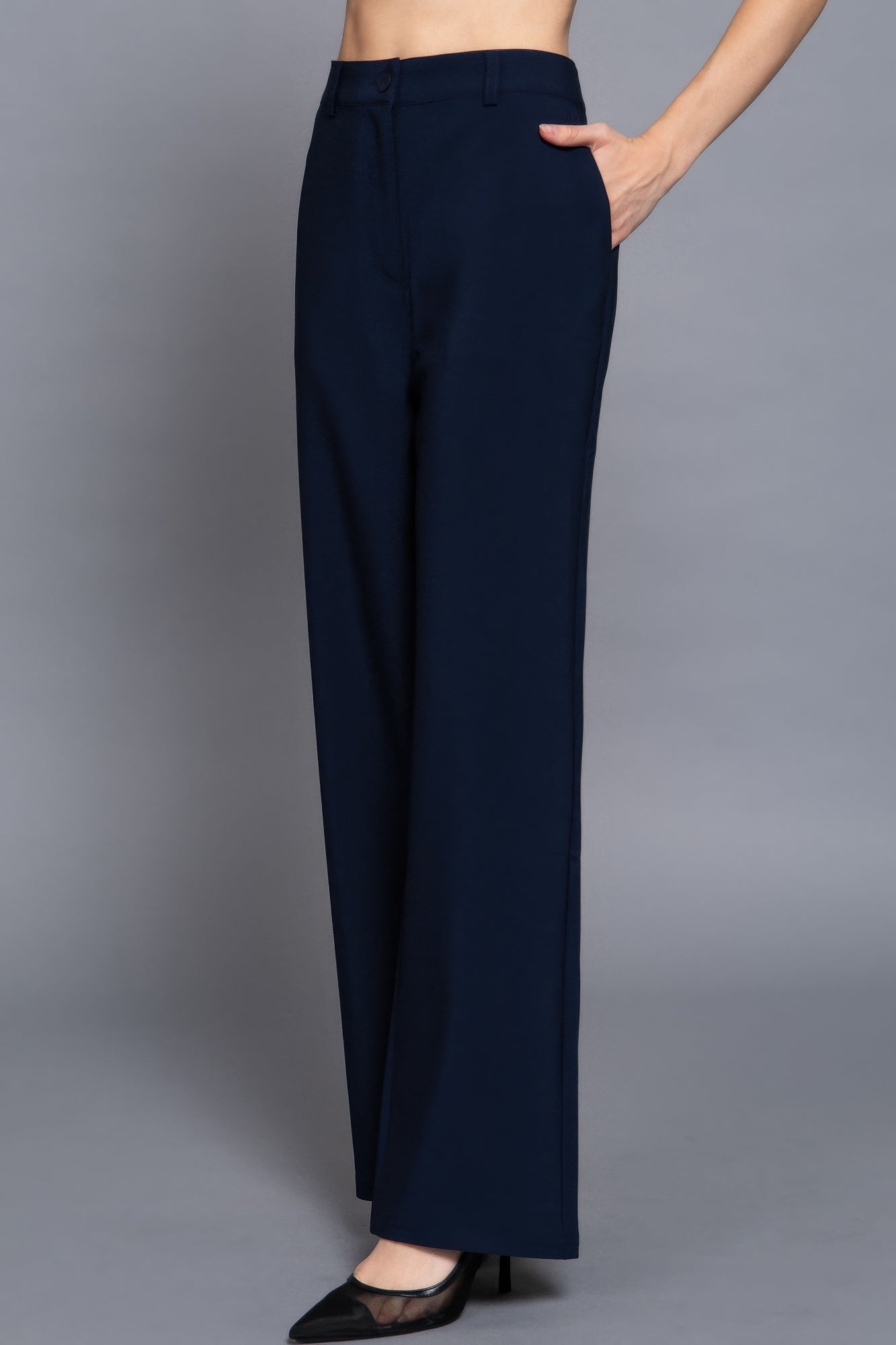 Back elastic straight woven long pants - Grace Beauty H&C 