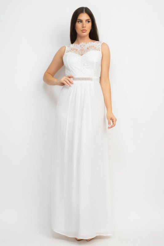 Jewel Waist-tie Lace Maxi Dress - Grace Beauty H&C 