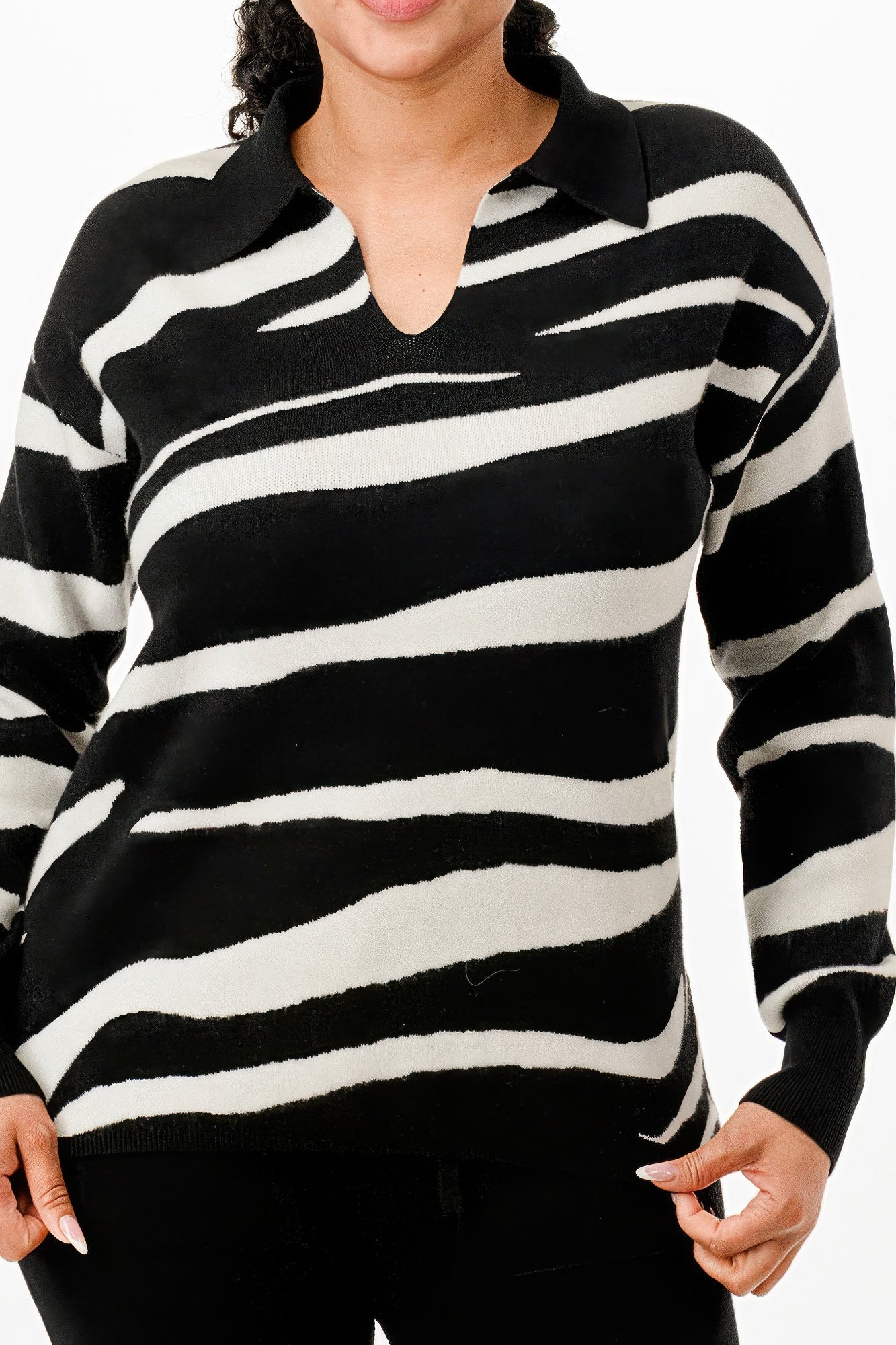 Pullover Collared V-neck Sweater Top And Pant Set - Grace Beauty H&C 