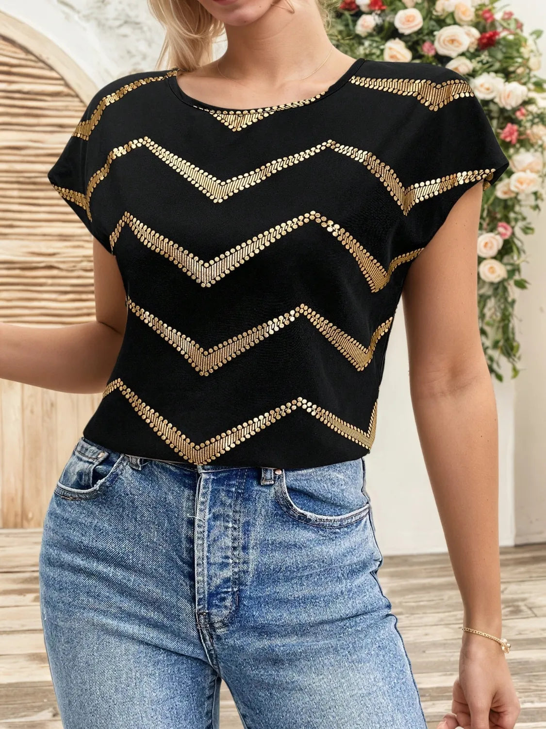 Contrast Round Neck Short Sleeve T-Shirt - Grace Beauty H&C 