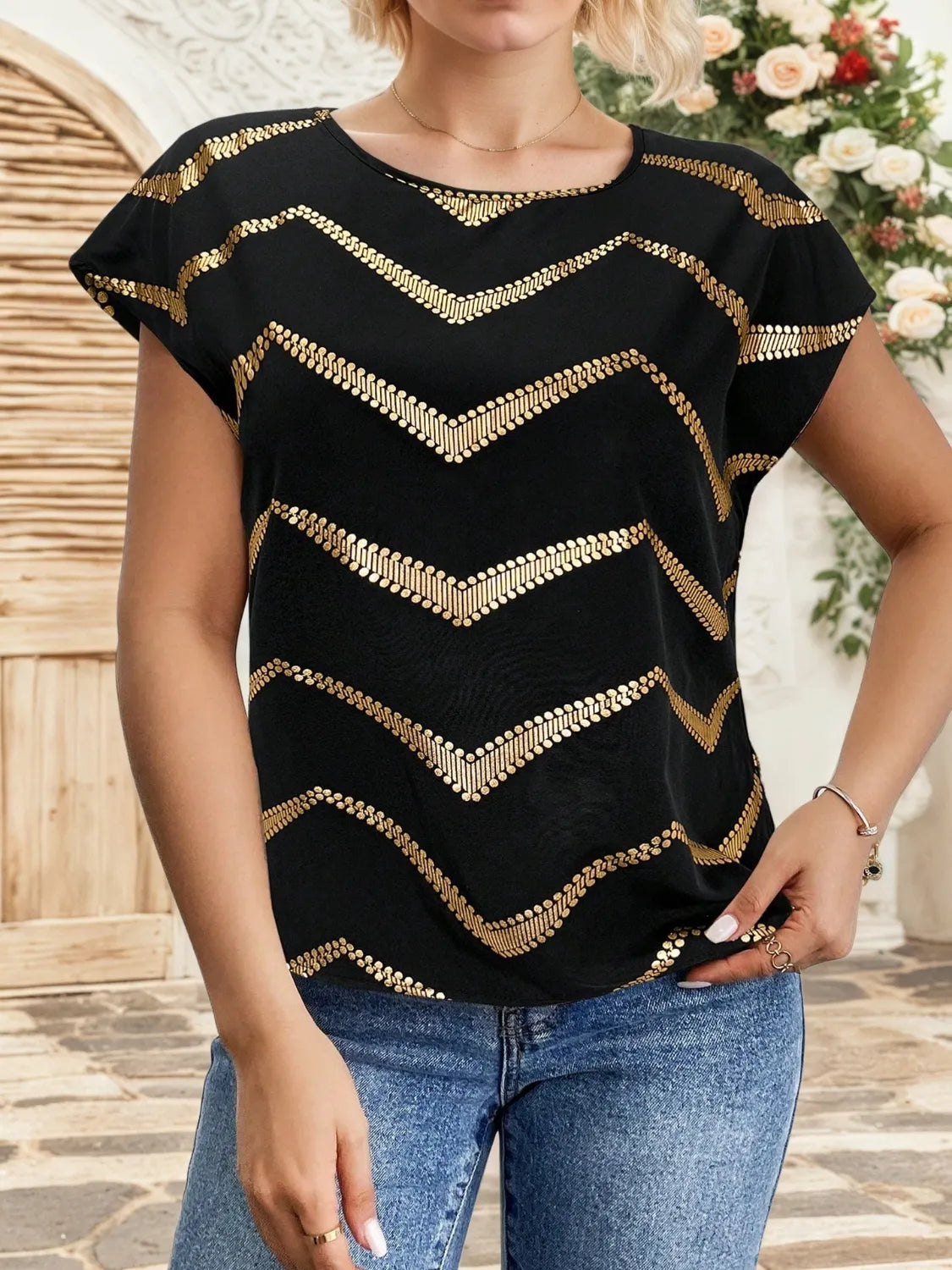 Contrast Round Neck Short Sleeve T-Shirt - Grace Beauty H&C 