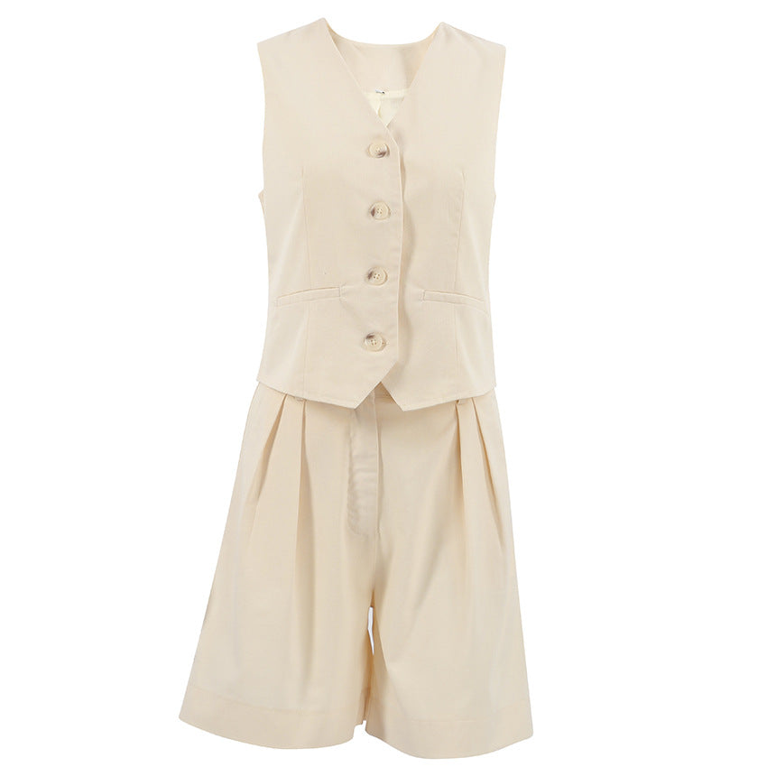 Cotton-Linen Vest and Shorts Two-Piece Set - Grace Beauty H&C 