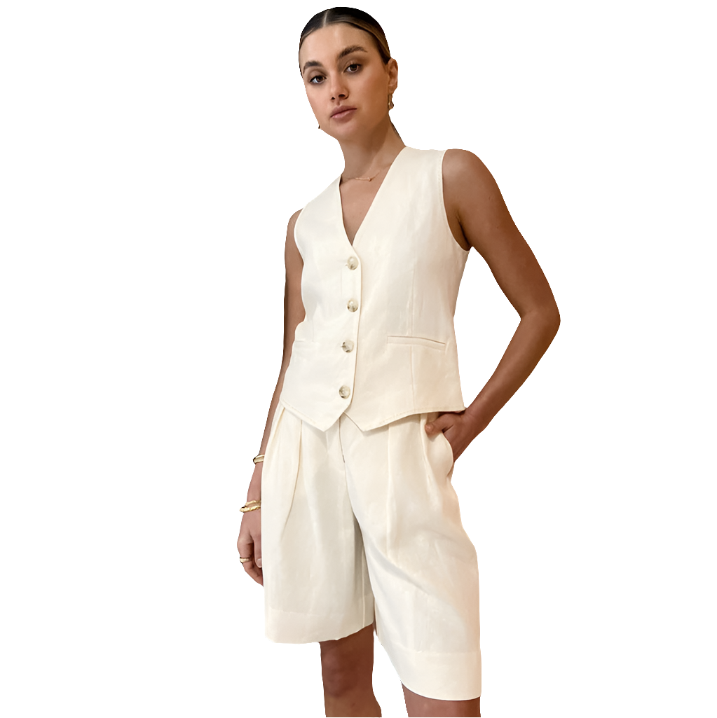 Cotton-Linen Vest and Shorts Two-Piece Set - Grace Beauty H&C 