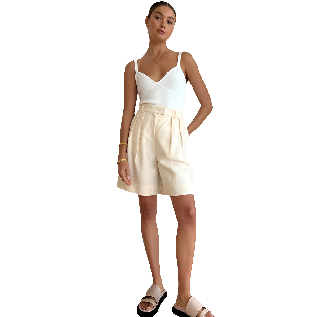 Cotton-Linen Vest and Shorts Two-Piece Set - Grace Beauty H&C 
