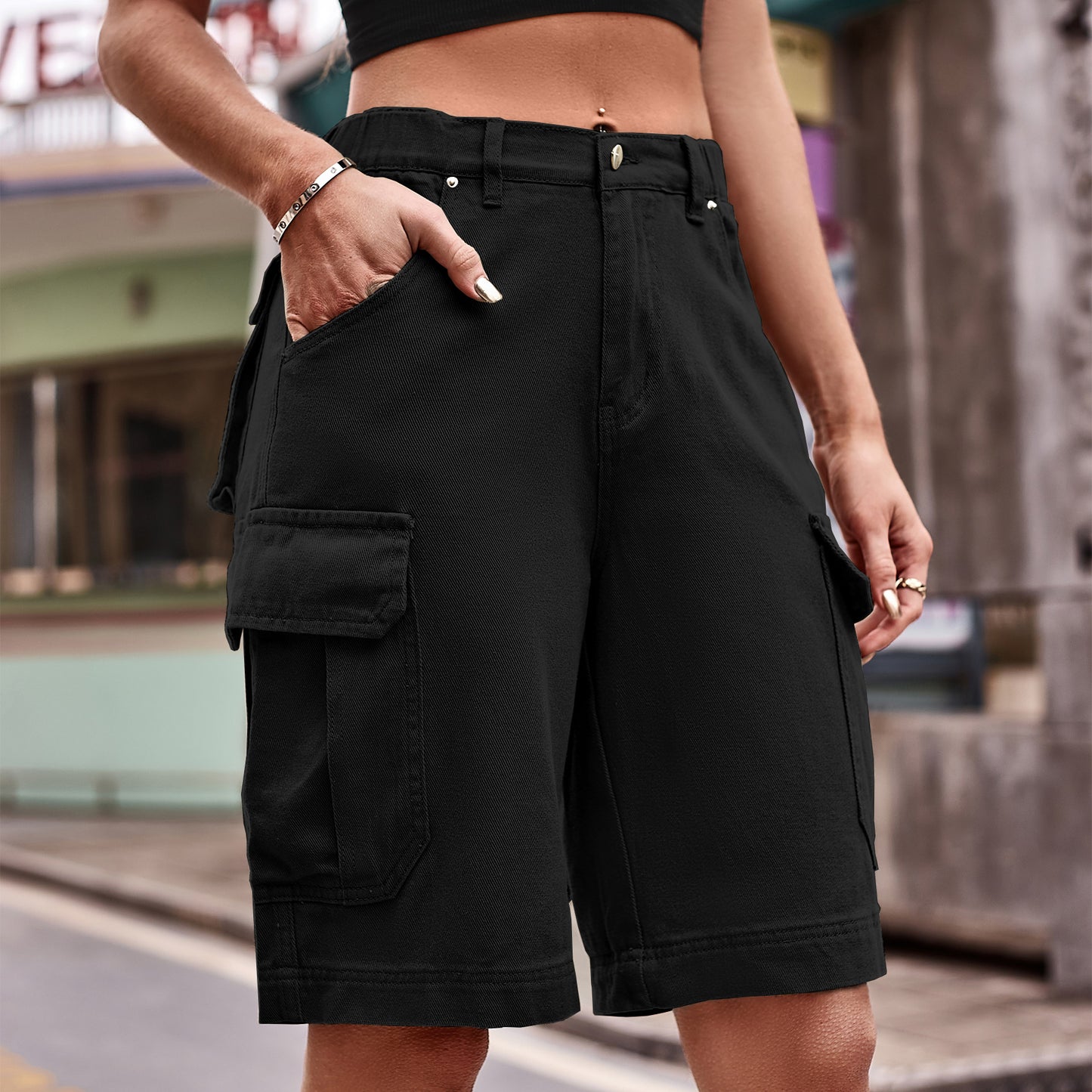 Denim Cargo Shorts with Pockets - Grace Beauty H&C 