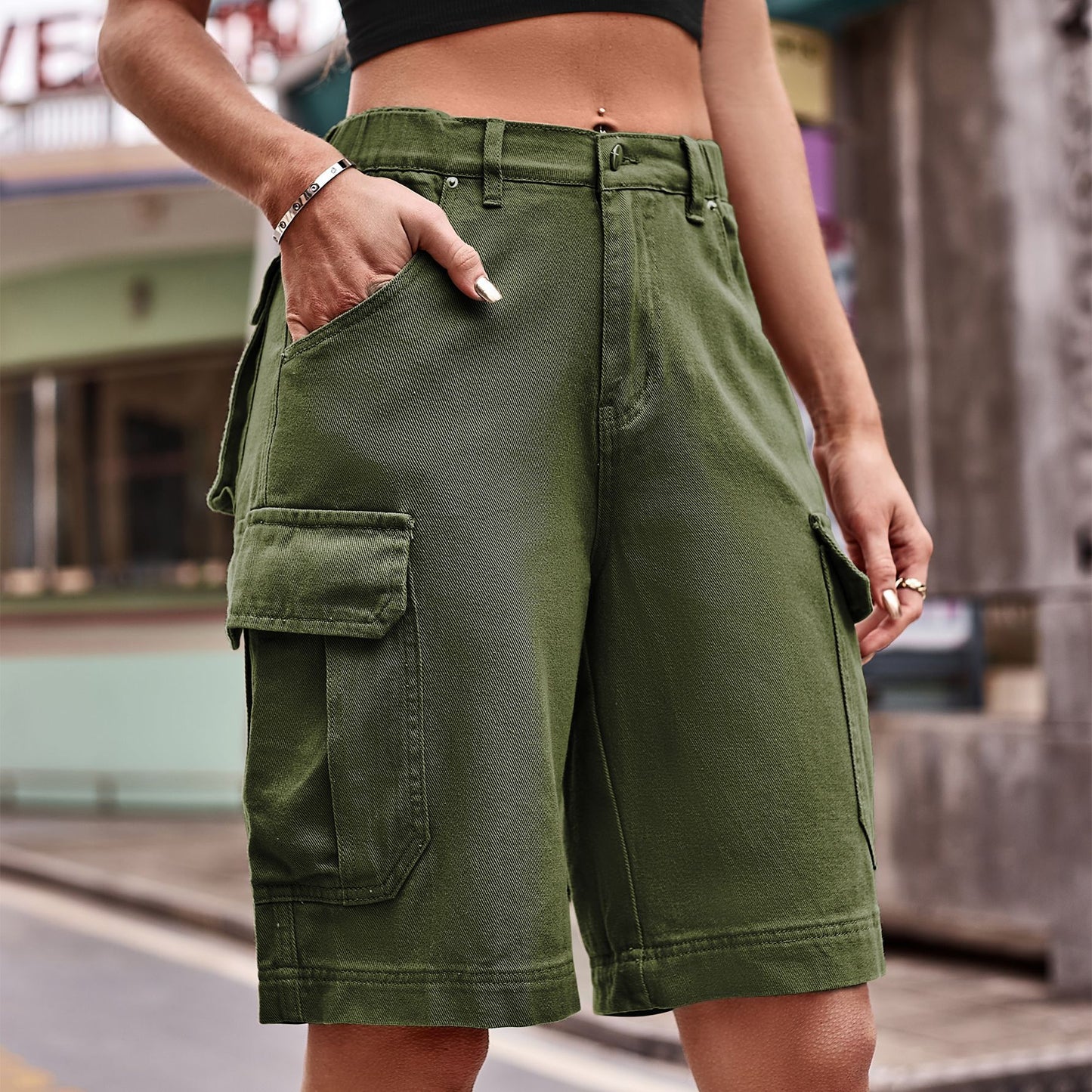 Denim Cargo Shorts with Pockets - Grace Beauty H&C 