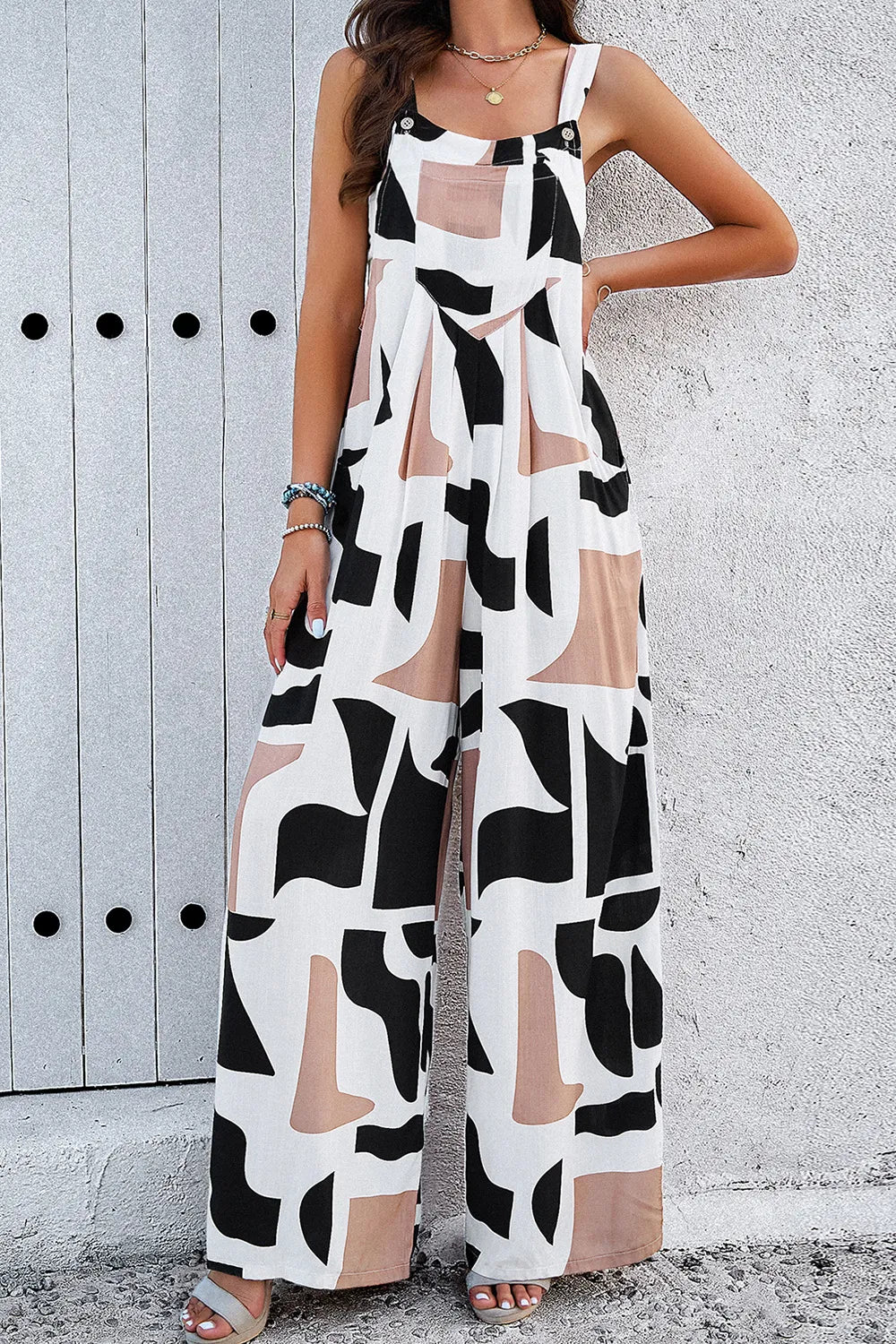 Devine Printed Wide Strap Jumpsuit with Pockets - Grace Beauty H&C 