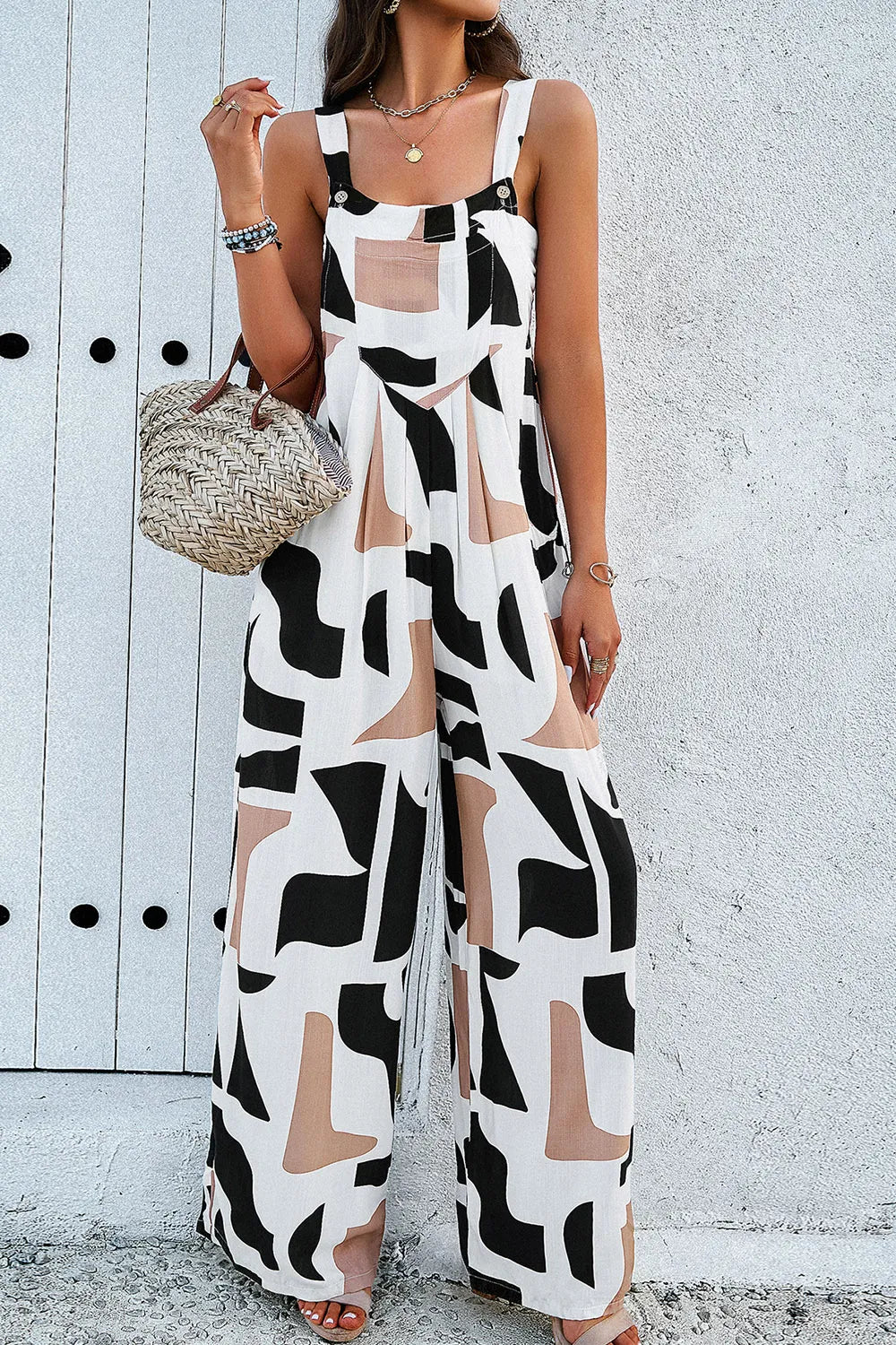 Devine Printed Wide Strap Jumpsuit with Pockets - Grace Beauty H&C 