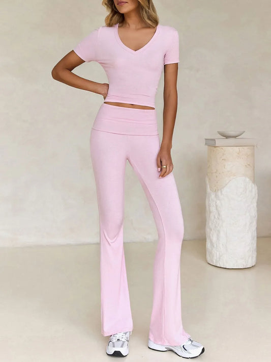 Devine V-Neck Top and Bootcut Leggings Set - Grace Beauty H&C 