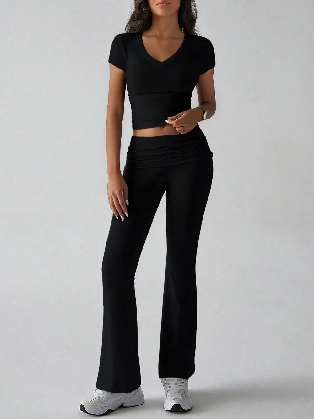 Devine V-Neck Top and Bootcut Leggings Set - Grace Beauty H&C 