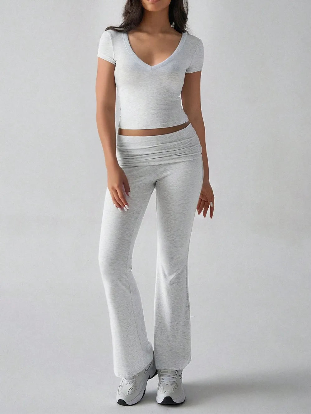 Devine V-Neck Top and Bootcut Leggings Set - Grace Beauty H&C 